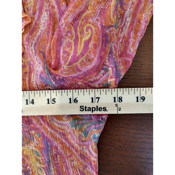 Lauren Ralph Lauren Silk Paisley Ruffle V Neck Tie Blouse Top S / P - Picture 8 of 12